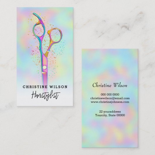 Carte De Visite ciseaux de coiffeur logo couleurs pastel (Devant / Derrière)