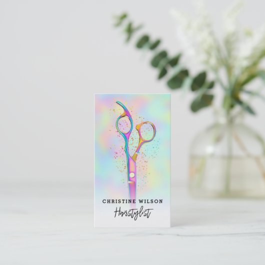 Carte De Visite ciseaux de coiffeur logo couleurs pastel (Debout devant)