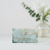 Carte De Visite Ciseaux de coiffeur Marbre Vert Doré Paillettes (Debout devant)