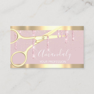 Carte De Visite Ciseaux de coiffeur moderne Gold Rose Blush