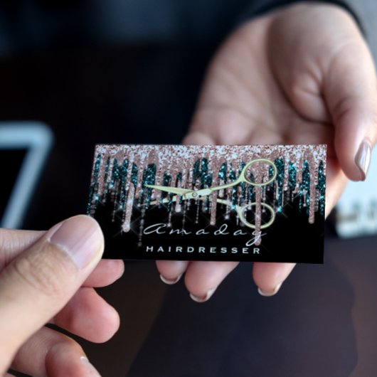 Carte De Visite Ciseaux de coiffeur professionnel Rose Black Gold