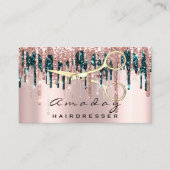 Carte De Visite Ciseaux de coiffeur professionnel Rose Turquoise G (Devant)