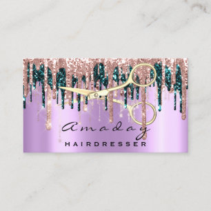 Carte De Visite Ciseaux de coiffeur professionnel Rose Violet Gold