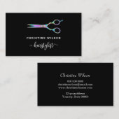 Carte De Visite ciseaux de coiffeur sur noir (Devant / Derrière)