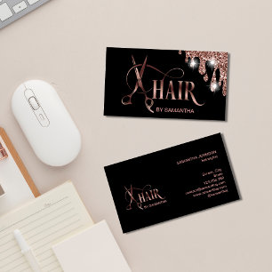Carte De Visite Ciseaux de coiffeur typographie rose gold