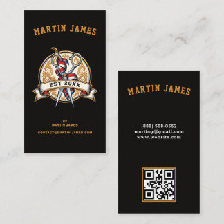 Carte De Visite Ciseaux de coiffeur vintage Logo Crest Coiffeur QR