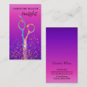 Carte De Visite ciseaux de coiffeur violet arrière - plan (Devant / Derrière)