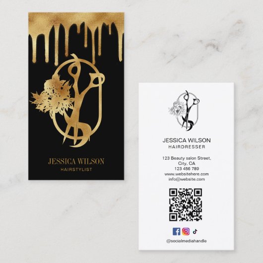 Carte De Visite Ciseaux de coiffure Elegant Or Drives (Devant / Derrière)