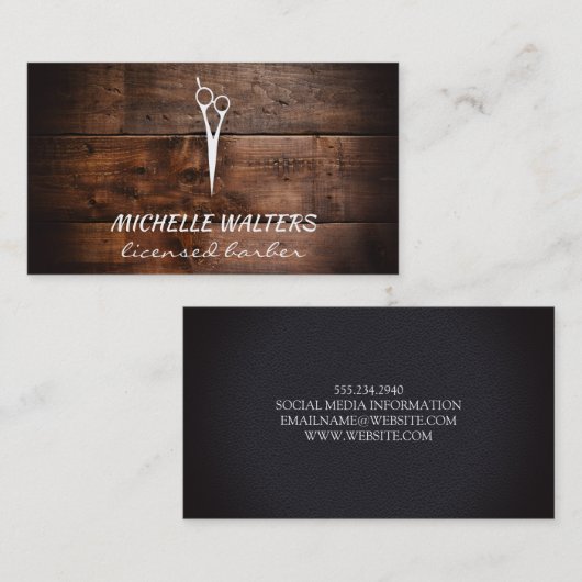 Carte De Visite Ciseaux de coiffure et bois sous licence (Devant / Derrière)