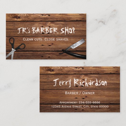 Carte De Visite Ciseaux de coiffure rustique et de razor (Devant / Derrière)