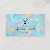 Carte De Visite ciseaux de coiffure sur FAUX iridescente opal (Devant)