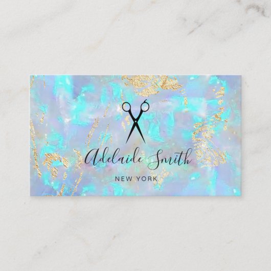 Carte De Visite ciseaux de coiffure sur FAUX iridescente opal (Devant)