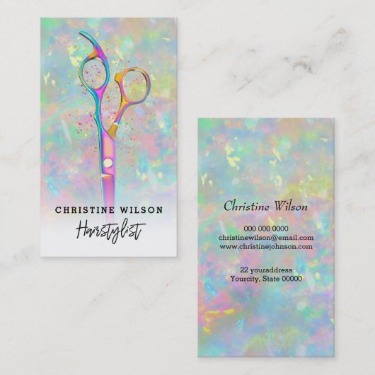Carte De Visite ciseaux de coiffure sur pierre opale (Devant / Derrière)