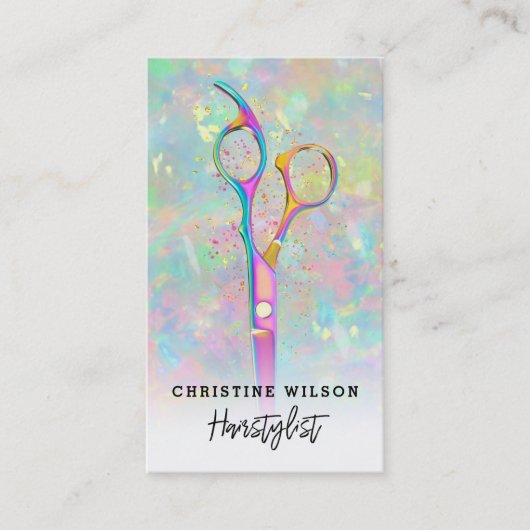 Carte De Visite ciseaux de coiffure sur pierre opale (Devant)