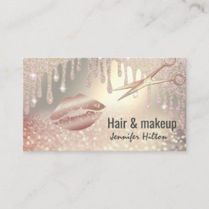 Carte De Visite Ciseaux de lévitation rose de luxe en or glittery