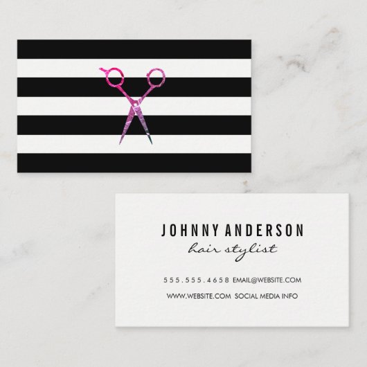 Carte De Visite Ciseaux de Motif à bande chic (Devant / Derrière)