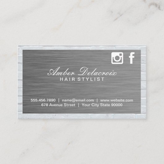 Carte De Visite Ciseaux de salon | Acier et brique | Code QR (Dos)