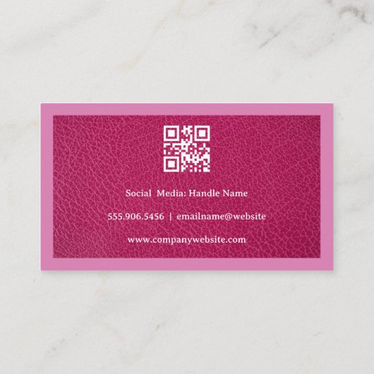 Carte De Visite Ciseaux de salon | Cuir rose | QR (Dos)