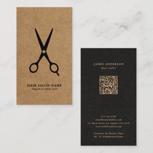 Carte De Visite Ciseaux de Salon de Coiffure/Coiffeur/Barbier Kraf (Devant / Derrière)
