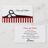Carte De Visite Ciseaux de salon de coiffure rouge et blanc (Devant / Derrière)
