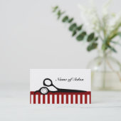 Carte De Visite Ciseaux de salon de coiffure rouge et blanc (Debout devant)