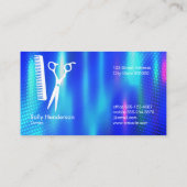 Carte De Visite Ciseaux de salon et logo peigne | Métal bleu (Dos)