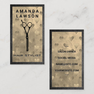Carte De Visite Ciseaux de salon   Motif Gold Heart   Découpe en c