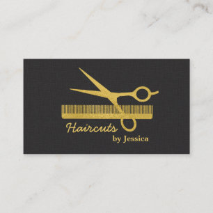 Carte De Visite Ciseaux de style chic moderne en or faux pour coif