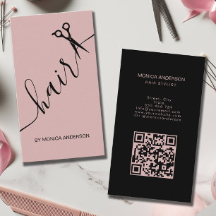 Carte De Visite Ciseaux de styliste à script cheveux rose blush Co