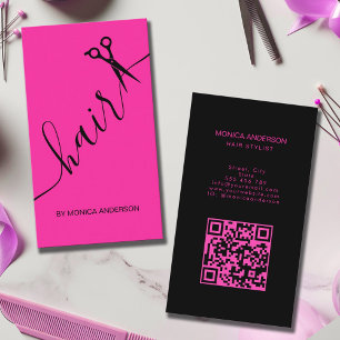 Carte De Visite Ciseaux de styliste de script de cheveux rose chau