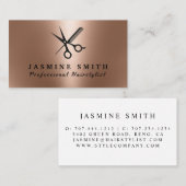 Carte De Visite Ciseaux D'Huile D'Or rose Et Coiffeur Logo (Devant / Derrière)