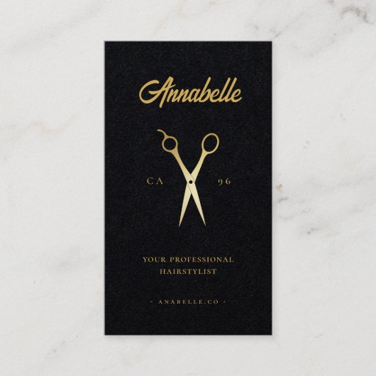 Carte De Visite Ciseaux d'or Coiffeur Salon Barbershop Qr Code (Devant)