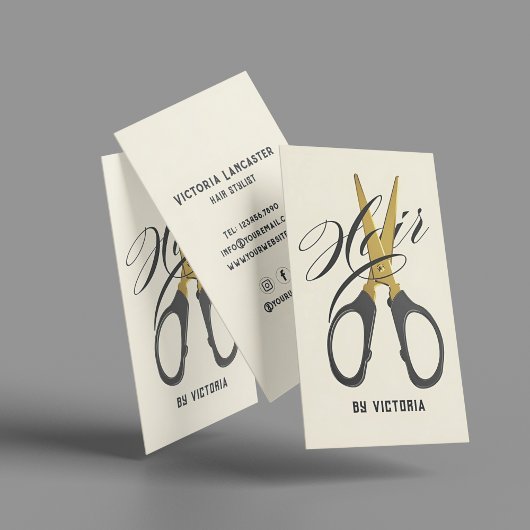 Carte De Visite Ciseaux d'or de coiffeur moderne