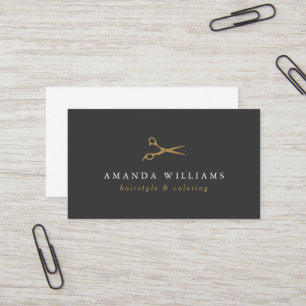 Carte De Visite Ciseaux d'or Faux minimaux Hair Styliste Gris