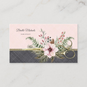 Carte De Visite Ciseaux d'or Floral rose Grey Linge Liste de cheve