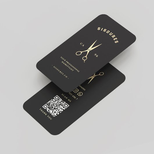 Carte De Visite Ciseaux d'or noir minimaliste Barbershop