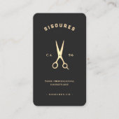 Carte De Visite Ciseaux d'or noir minimaliste Barbershop (Devant)