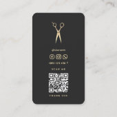 Carte De Visite Ciseaux d'or noir minimaliste Barbershop (Dos)
