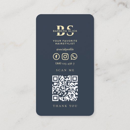 Carte De Visite Ciseaux dorés Barbershop moderne bleu foncé (Dos)