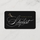 Carte De Visite Ciseaux dorés de calligraphie pour coiffeur classi (Devant)