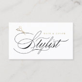 Carte De Visite Ciseaux dorés de calligraphie pour coiffeur classi (Devant)
