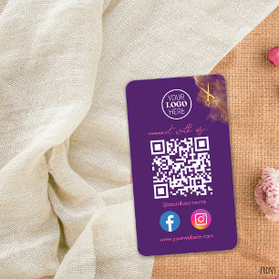 Carte De Visite Ciseaux dorés de code QR violet pour les médias so
