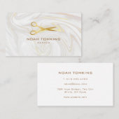 Carte De Visite Ciseaux dorés de marbre barbier (Devant / Derrière)