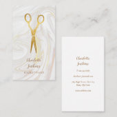 Carte De Visite Ciseaux dorés de marbre de coiffeur (Devant / Derrière)