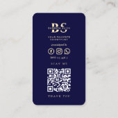 Carte De Visite Ciseaux dorés en barbre moderne bleu nuit (Dos)