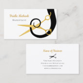 Carte De Visite Ciseaux dorés modernes Coiffure noire Coiffure Sal (Devant / Derrière)