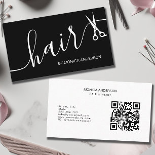 Carte De Visite Ciseaux élégants à cheveux noirs et blancs Code QR