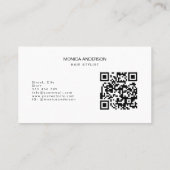 Carte De Visite Ciseaux élégants à cheveux noirs et blancs Code QR (Dos)
