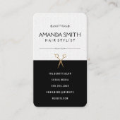 Carte De Visite Ciseaux élégants Black Subtle Wavy Gold Salon (Devant)