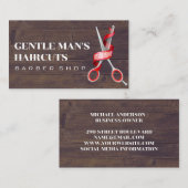 Carte De Visite Ciseaux en barbier | Arrière - plan bois (Devant / Derrière)